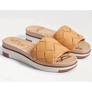 Sam Edelman Adaley Woven Leather Platform Slide Sandals Tan Womens 6M